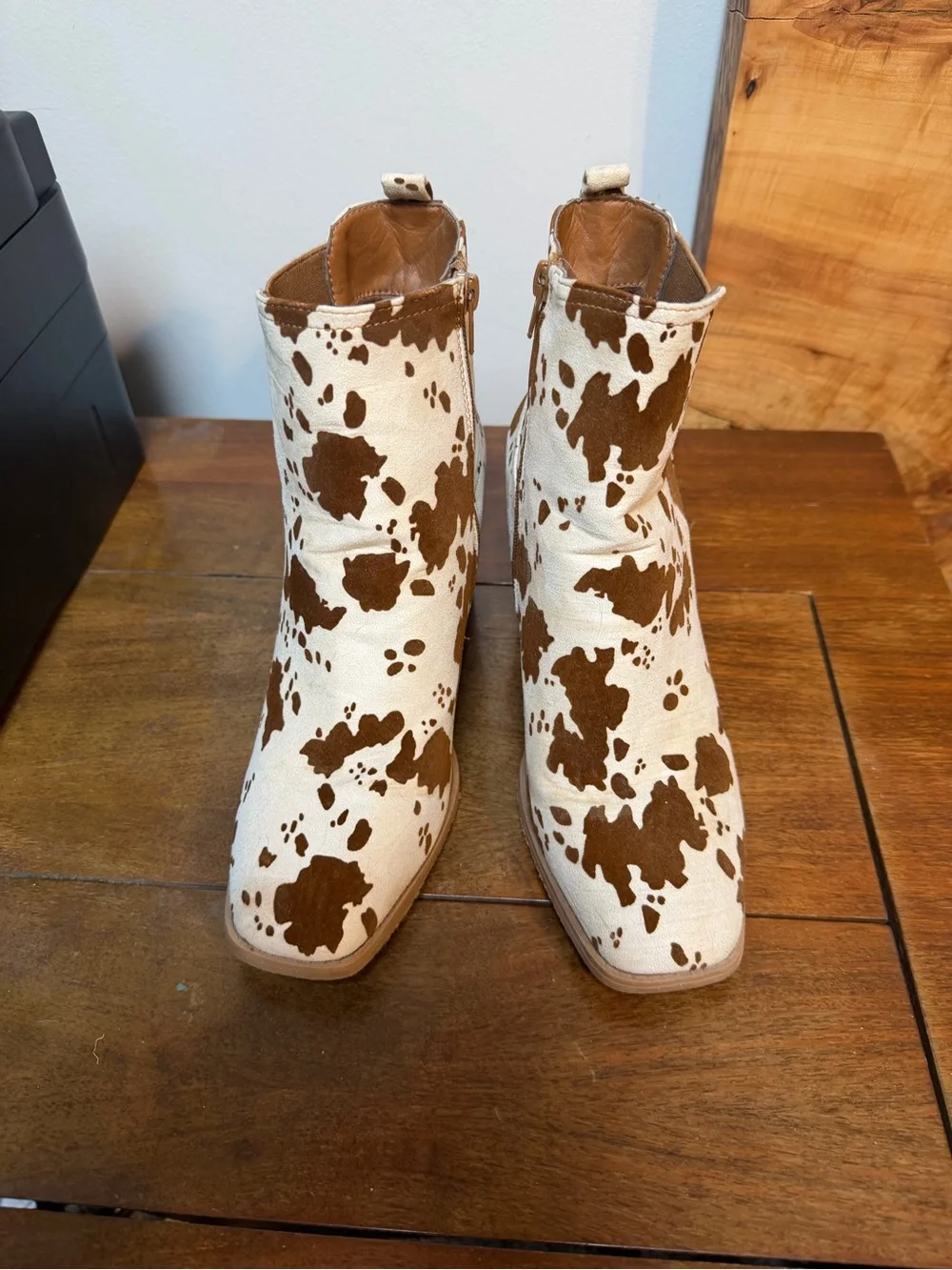 Cow Print Ankle Boots - Women